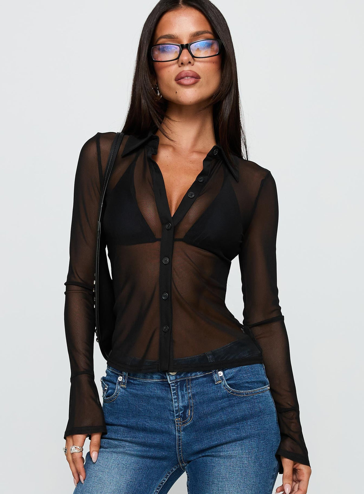 Two Of Us Sheer Long Sleeve Top Black