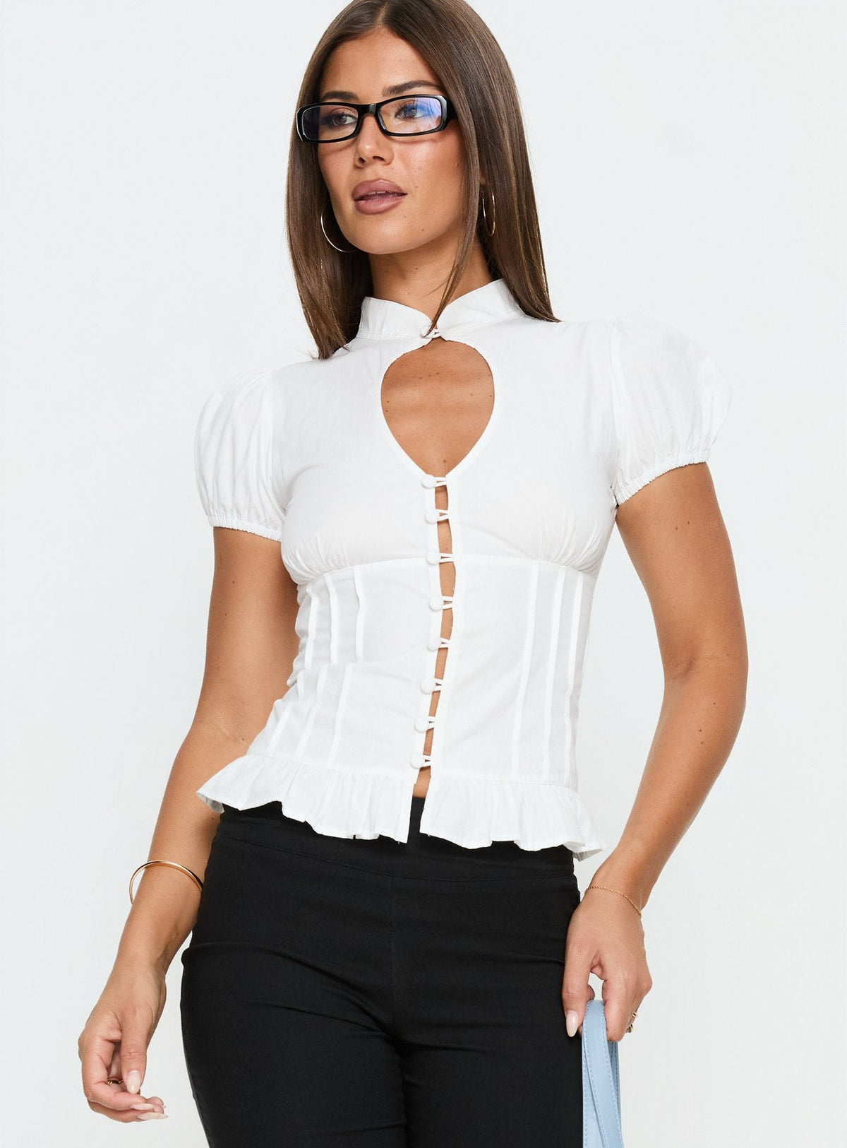 Yamila Keyhole Blouse Top White