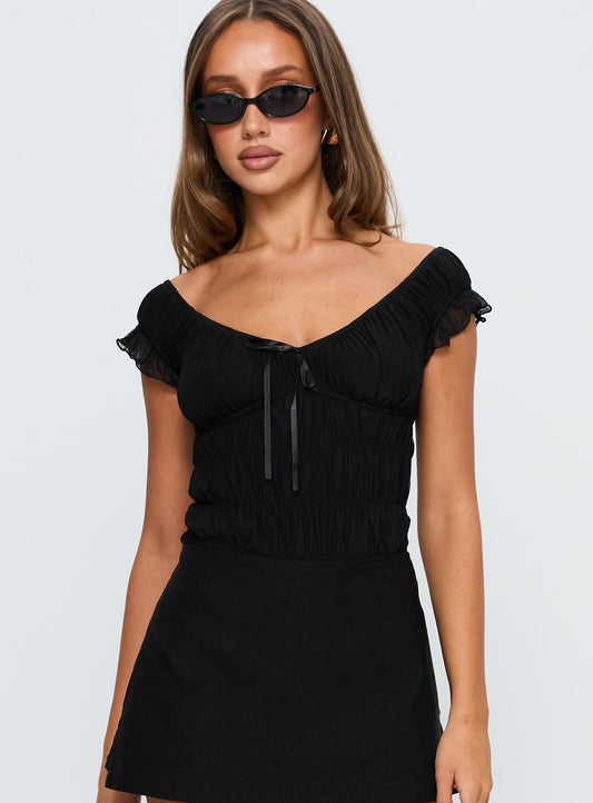 Ahead Of Myself Off Shoulder Bodysuit Black