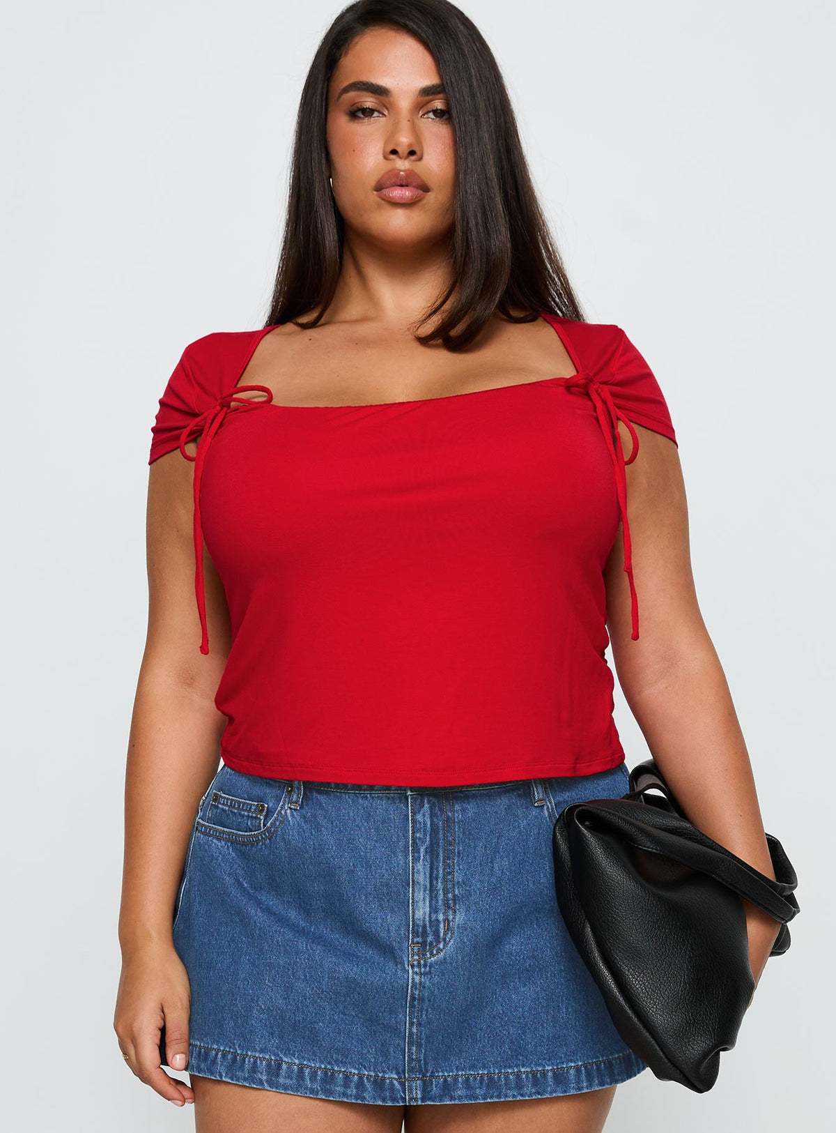 Daena Tie Detail Top Red Curve