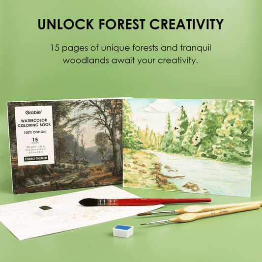 15 Sheets 140LB Forest-Themed Watercolor Coloring Book