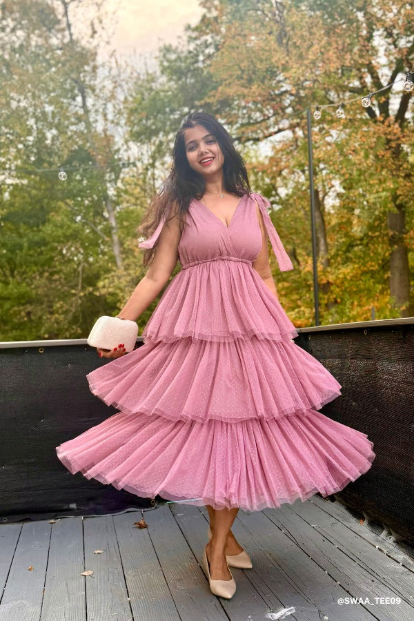 Boho Ballerina Tiered Tulle Dress - Mauve