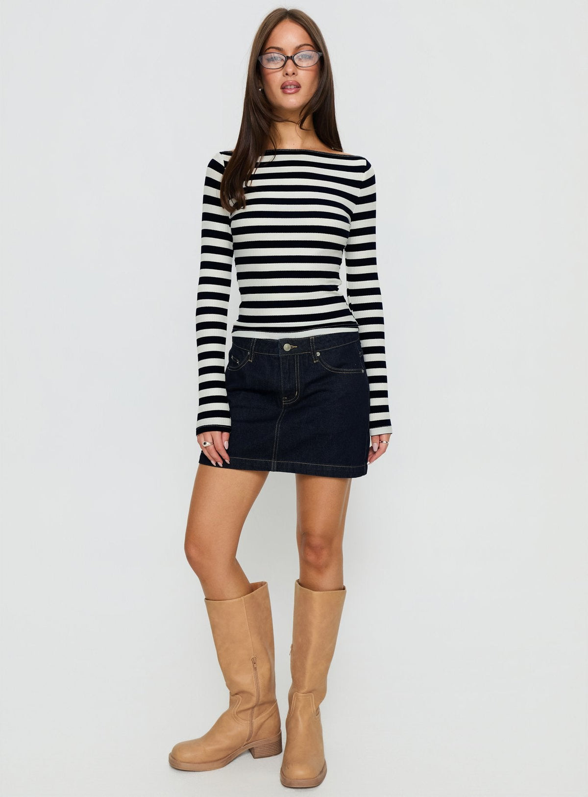 Tashana Long Sleeve Boat Neck Top Navy Stripe