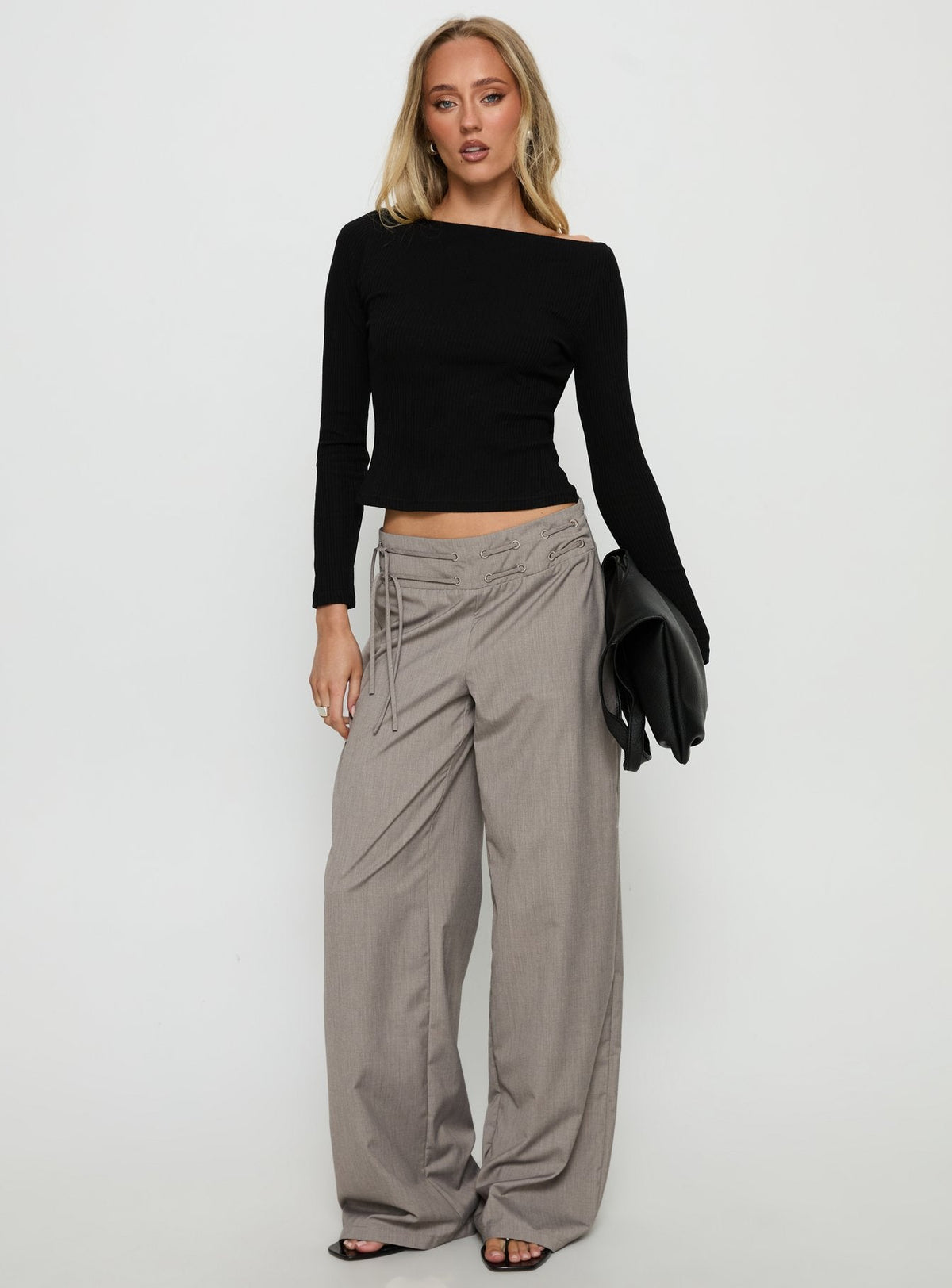 Tashana Long Sleeve Boat Neck Top Black