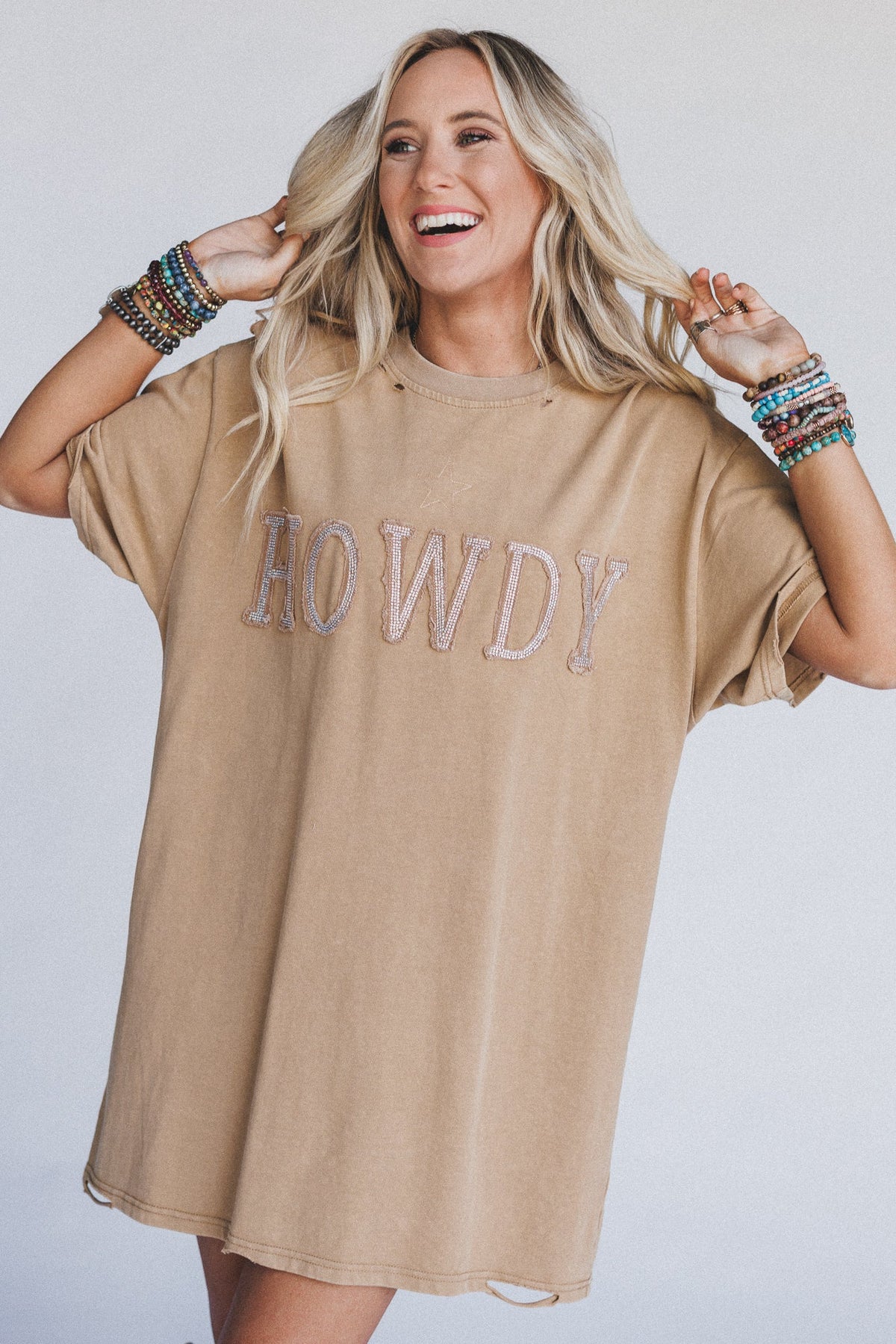 Howdy Vibes Tee Dress - Tan