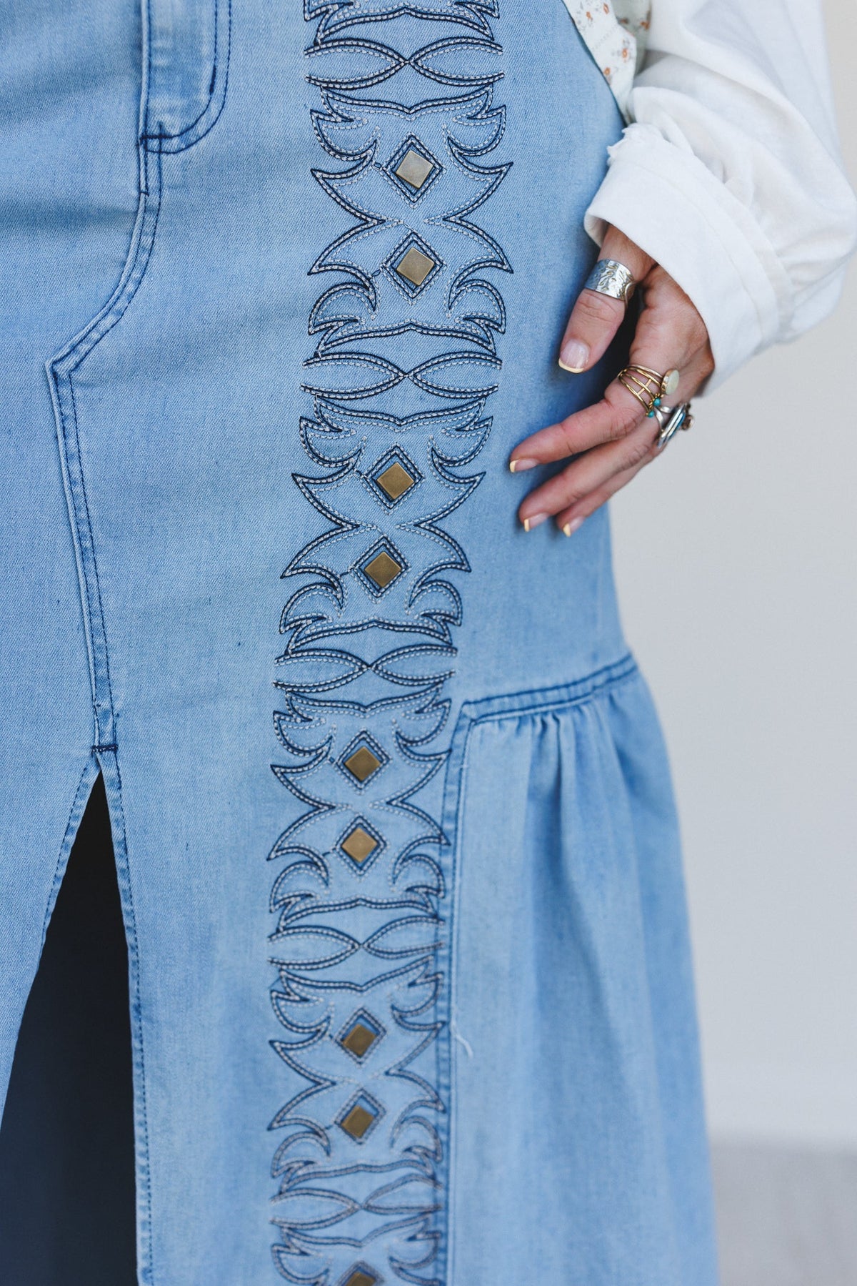 Honey Dust Denim Maxi Skirt - Light Wash