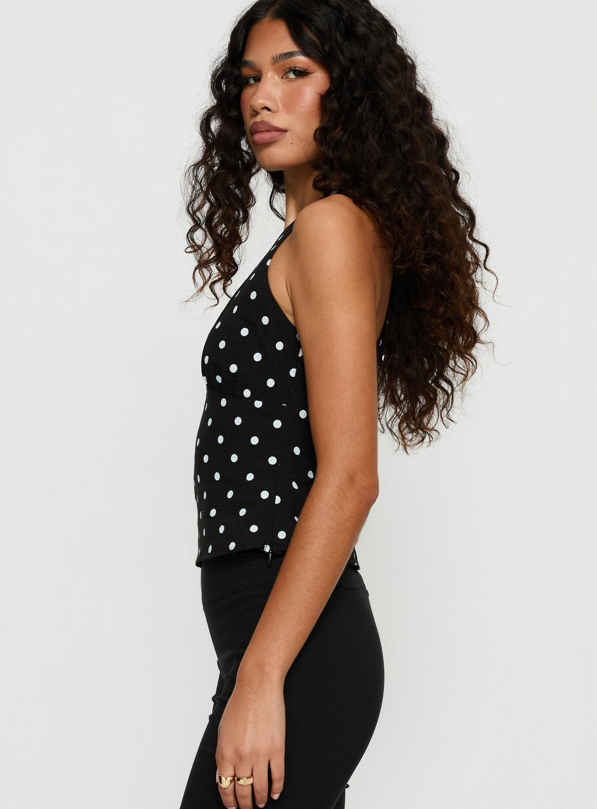 Alter Of Love Halter Top Black Polka