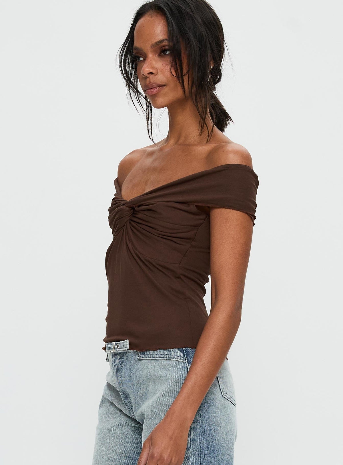 Suspiria Twist Off Shoulder Top Chocolate
