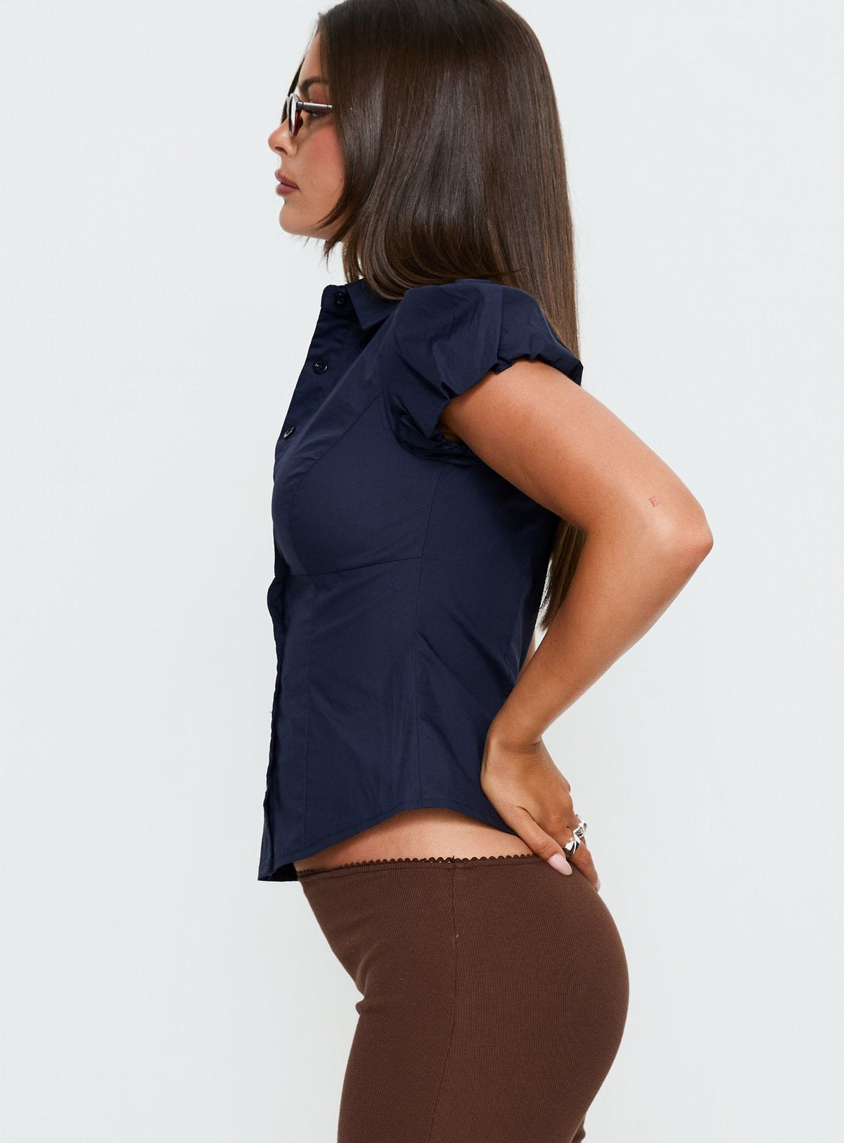Academia Puff Sleeve Top Navy