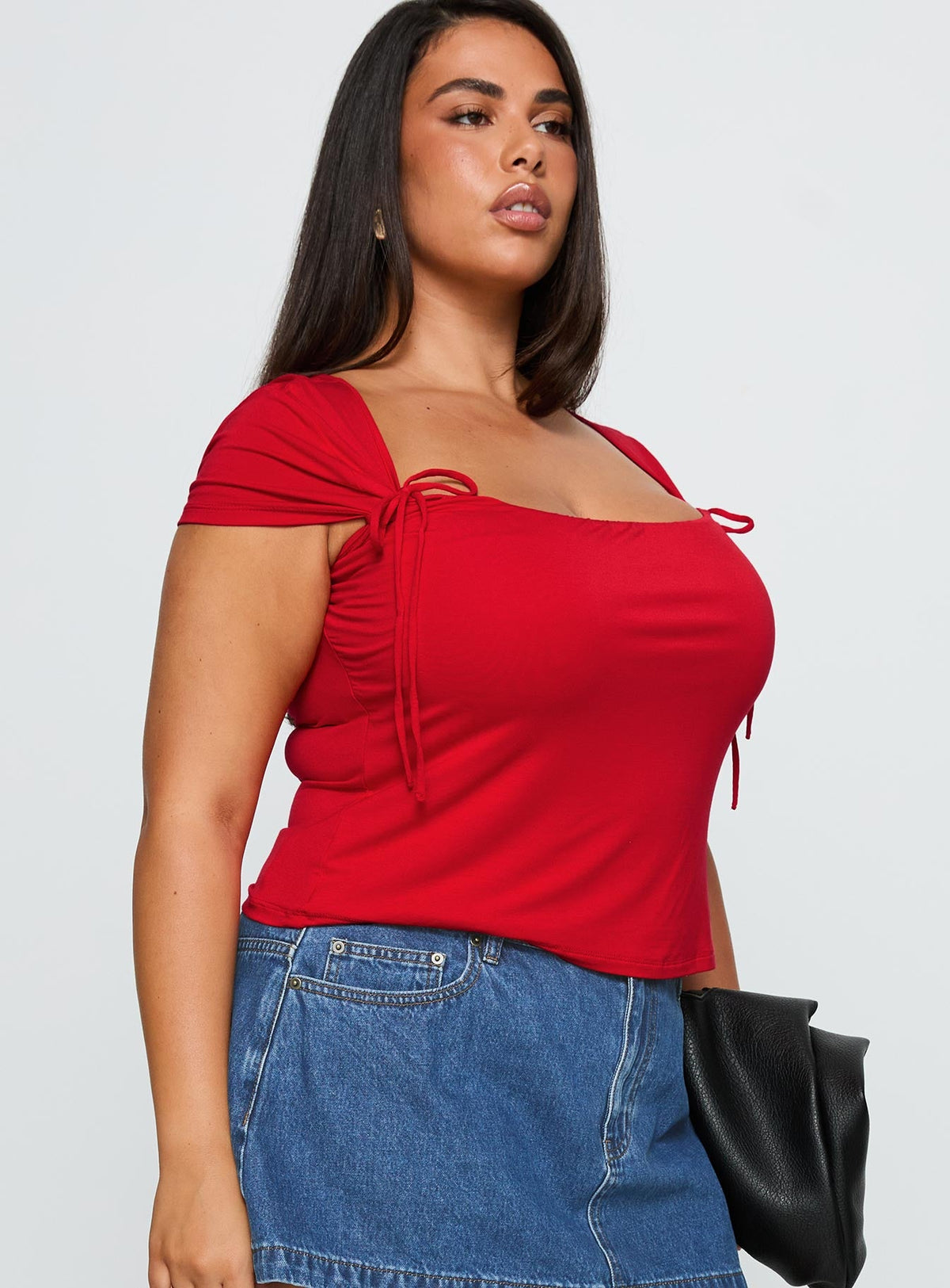 Daena Tie Detail Top Red Curve