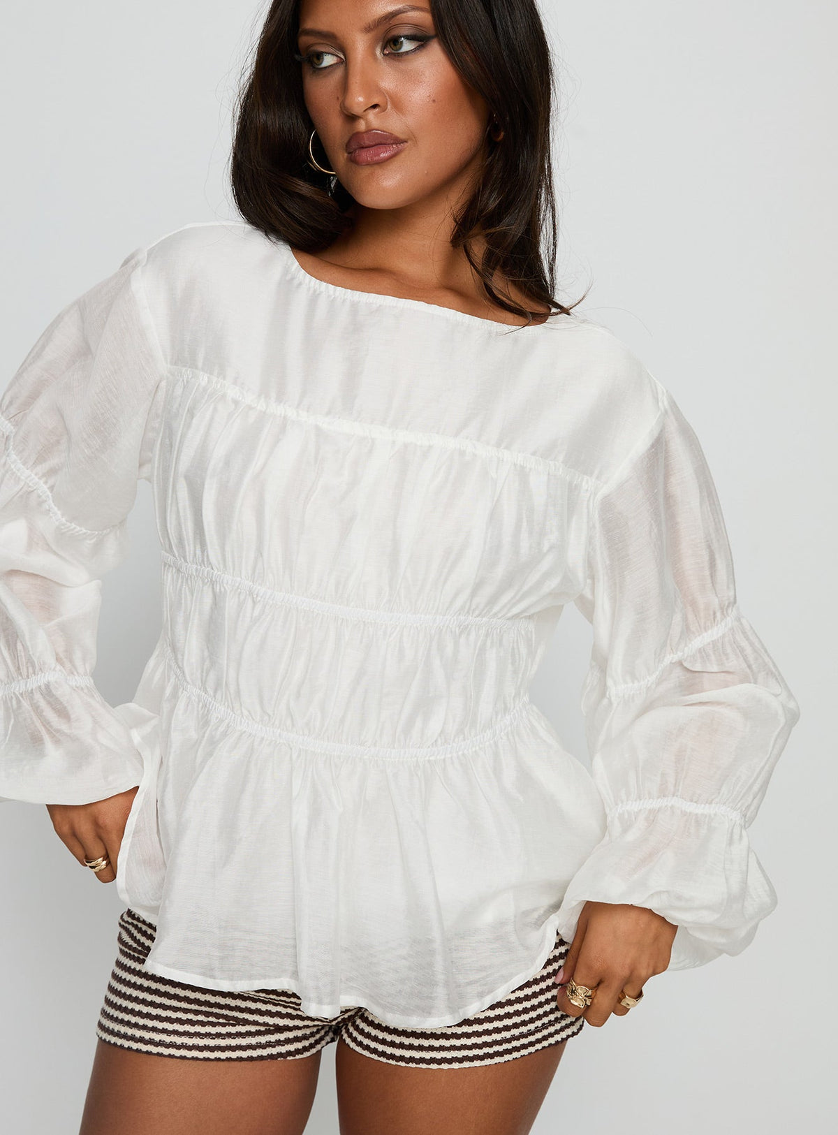 Xamira Ruched Long Sleeve Top White