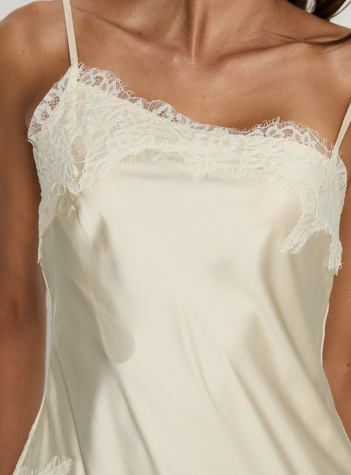 Winta Lace Trim Asymmetrical Satin Top Cream