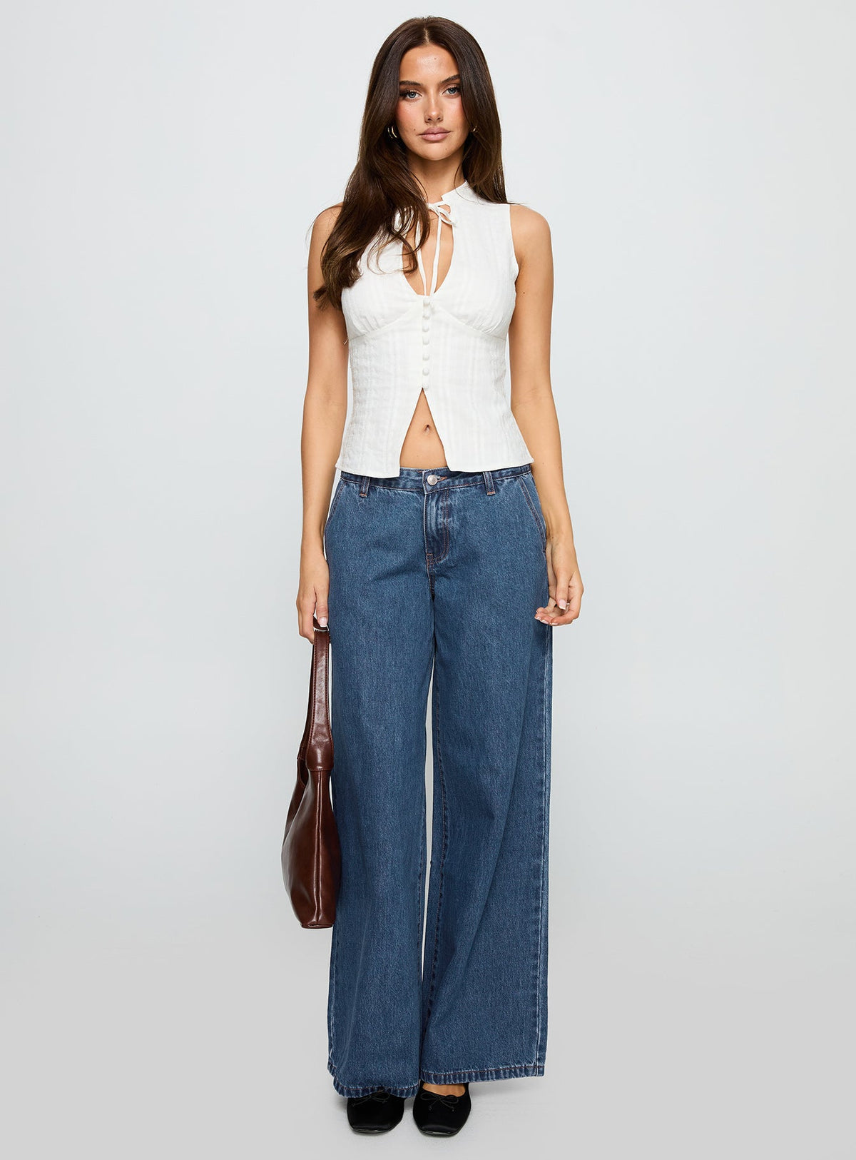 Tempting Tie Detail Top White