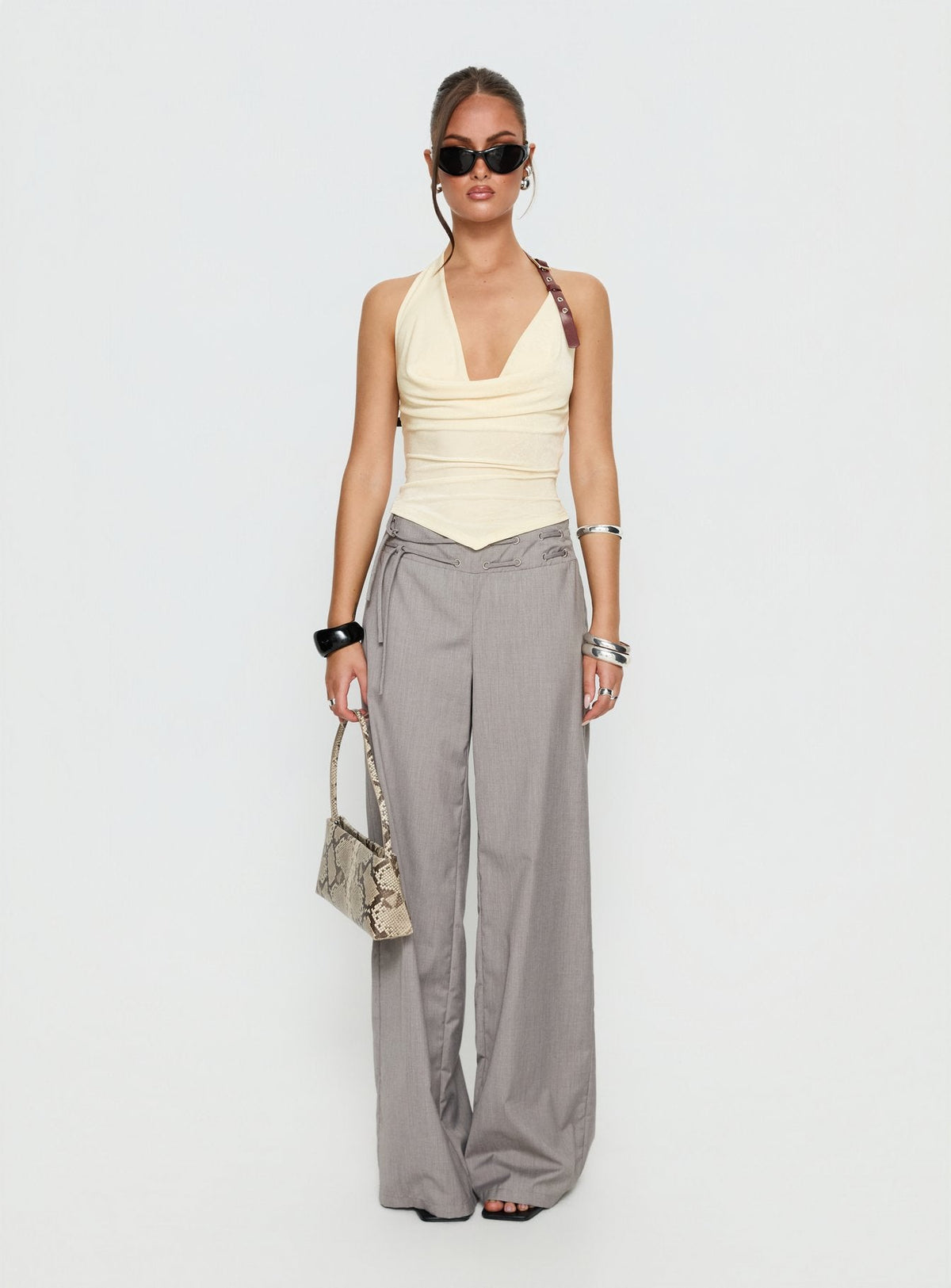 Syrenah Halter Cowl Neck Top Cream