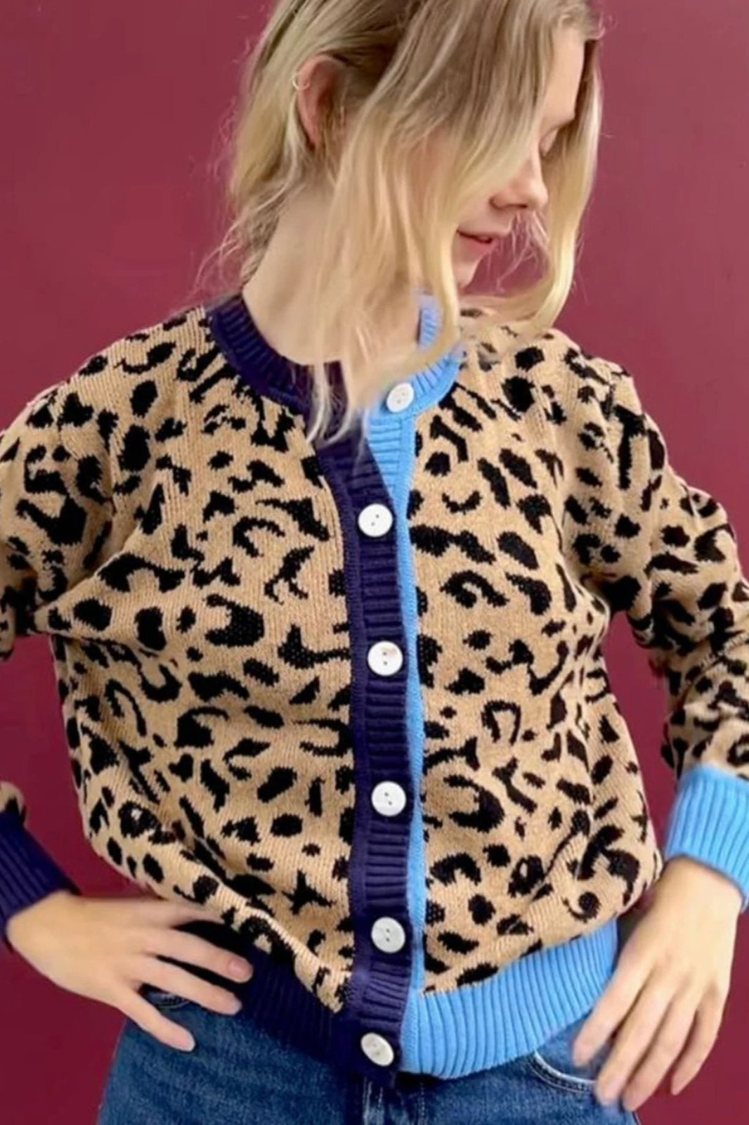 Y2K Vintage Leopard Knit Cardigan