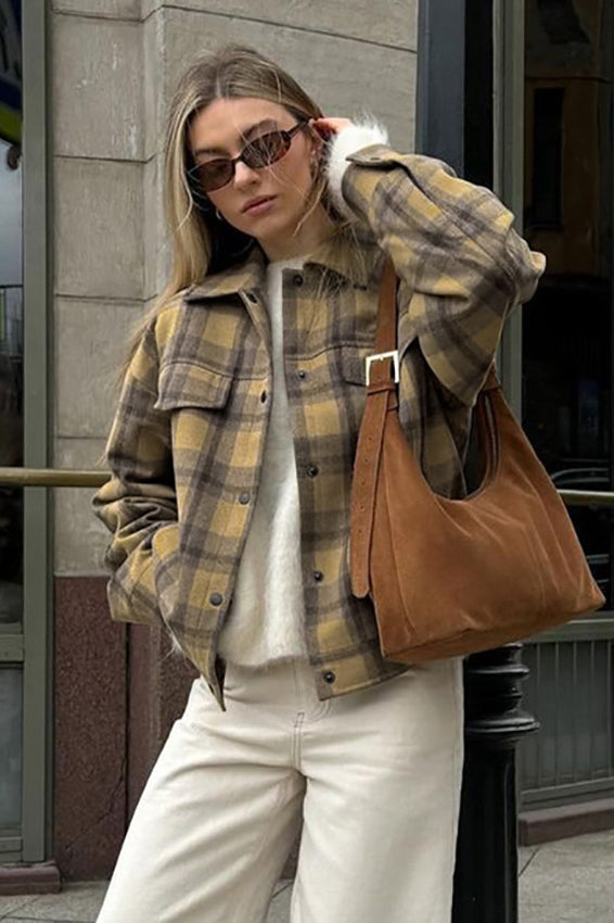 Vintage Loose Plaid Wool Coat