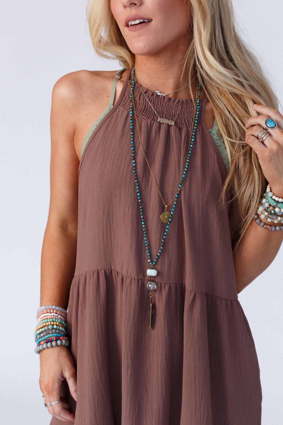 The Nest Scarlett Baby Waffle Tiered Maxi Dress - Mocha