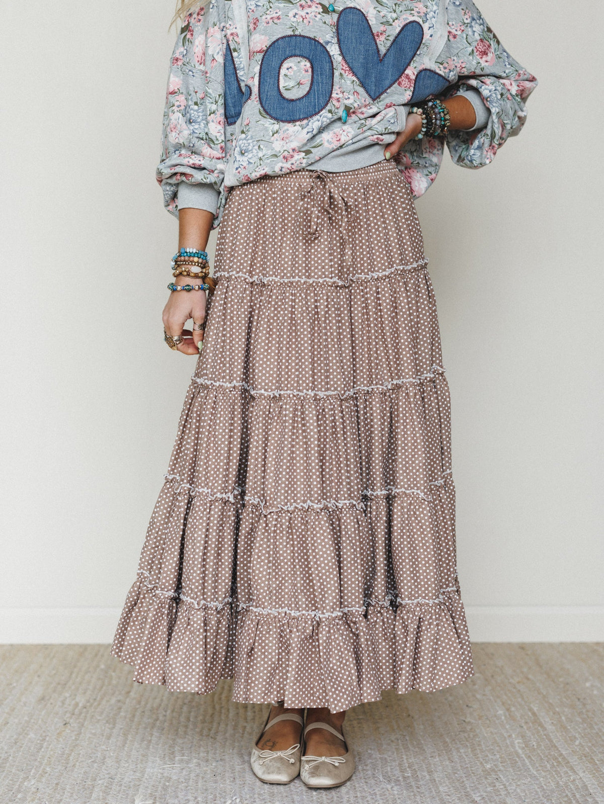 Polka Dot Darling Maxi Skirt - Mocha
