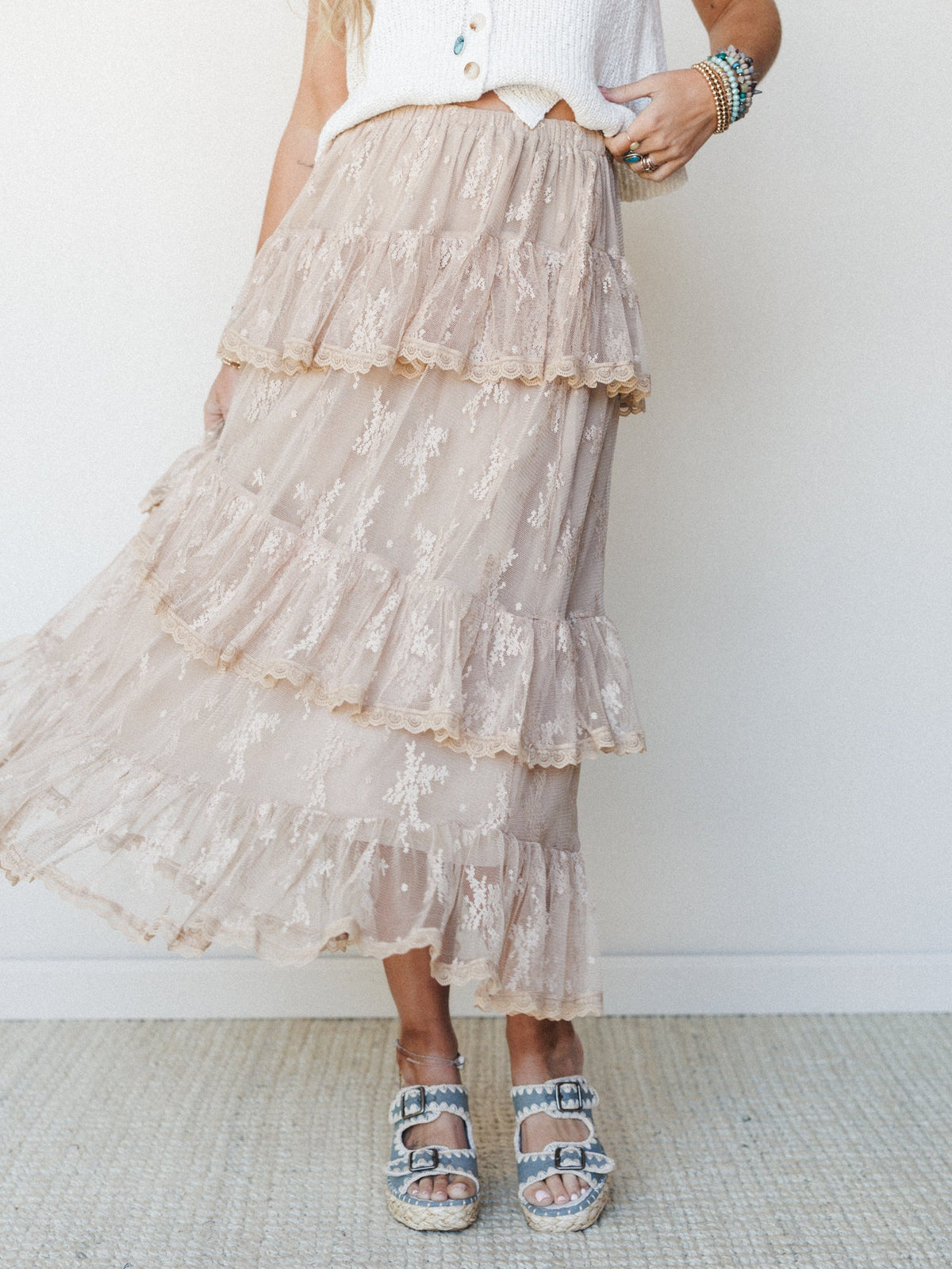 Elowen Ruffle Maxi Skirt - Latte