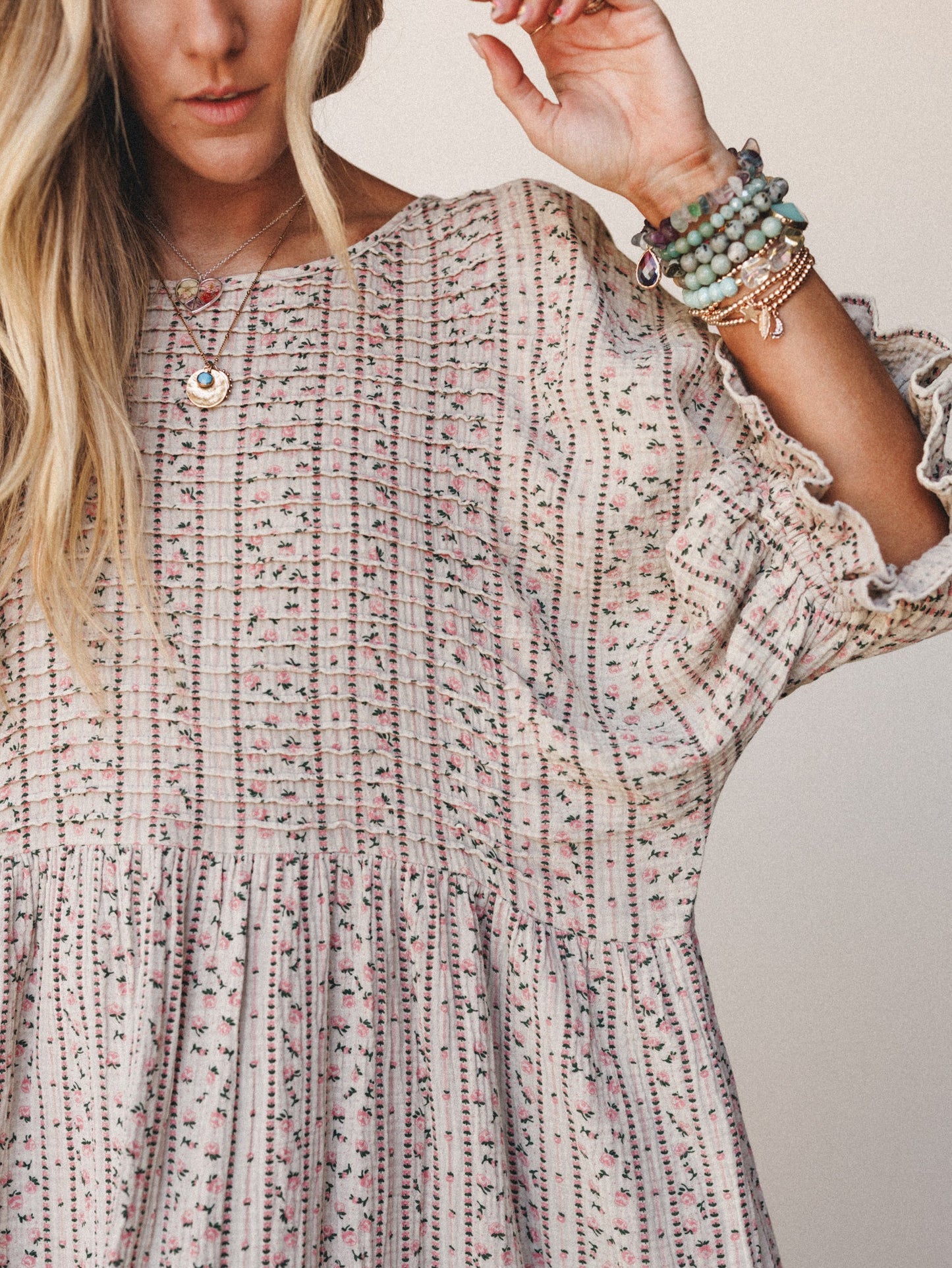 Quinn Puff Sleeve Mini Dress Floral - Sage Grey