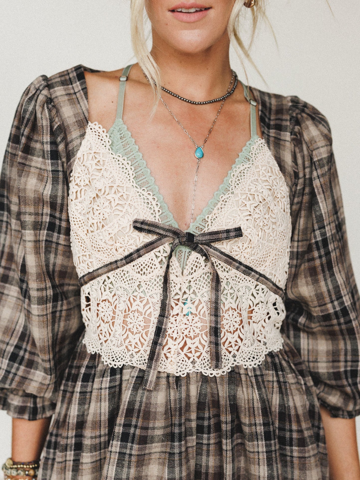 Plaid Revival Mini Dress - Natural