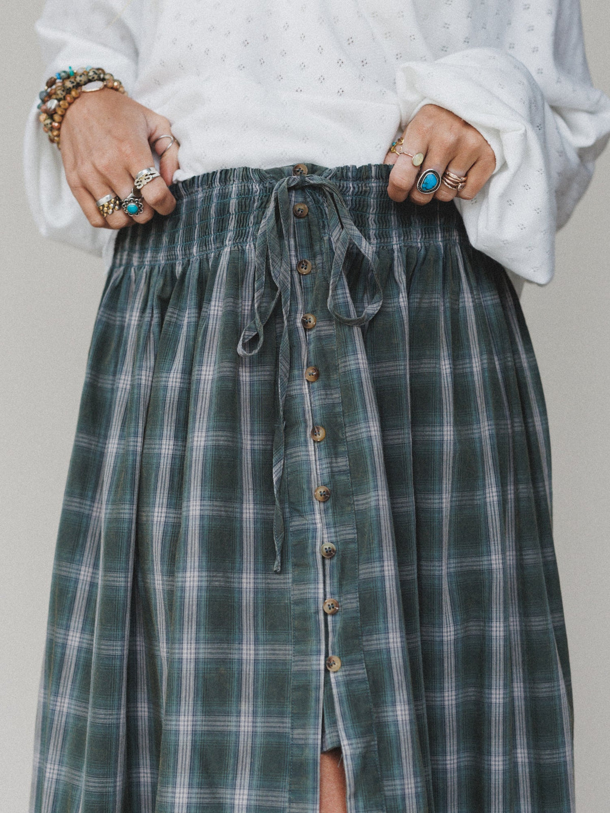 Bonfire Bloom Plaid Skirt - Olive