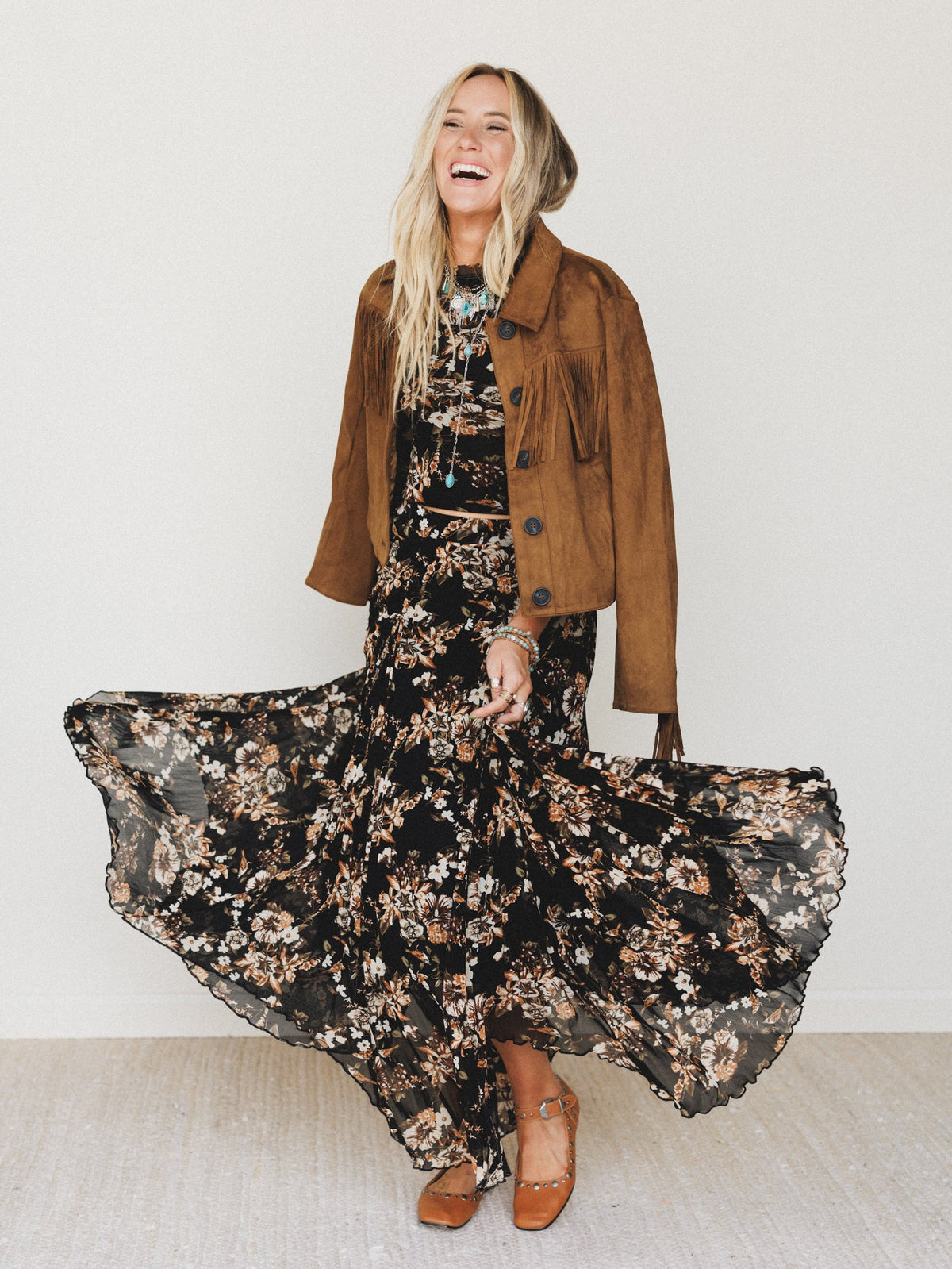 Let It Layer Floral Skirt - Black