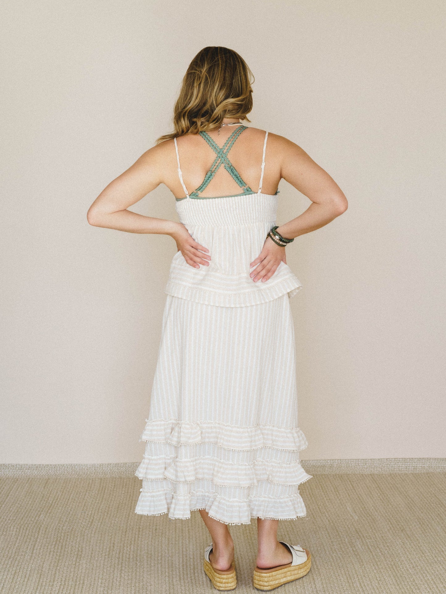 Freya Striped Ruffle Trim 2 Piece Set - Latte