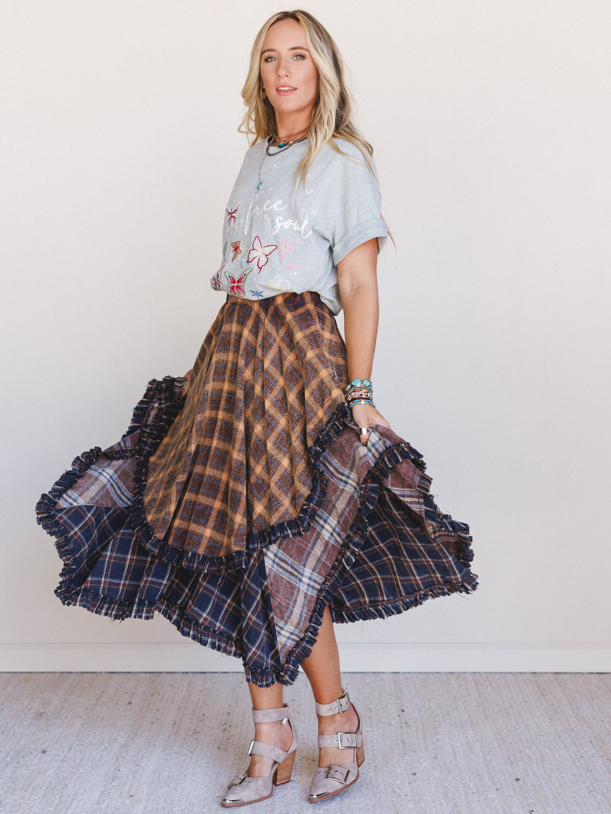 Sand Dancer Plaid Skirt - Navy