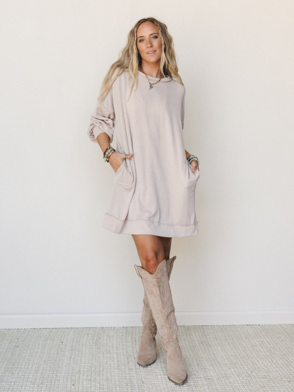 The Nest Moon Glow Long Sleeve Dress - Cream