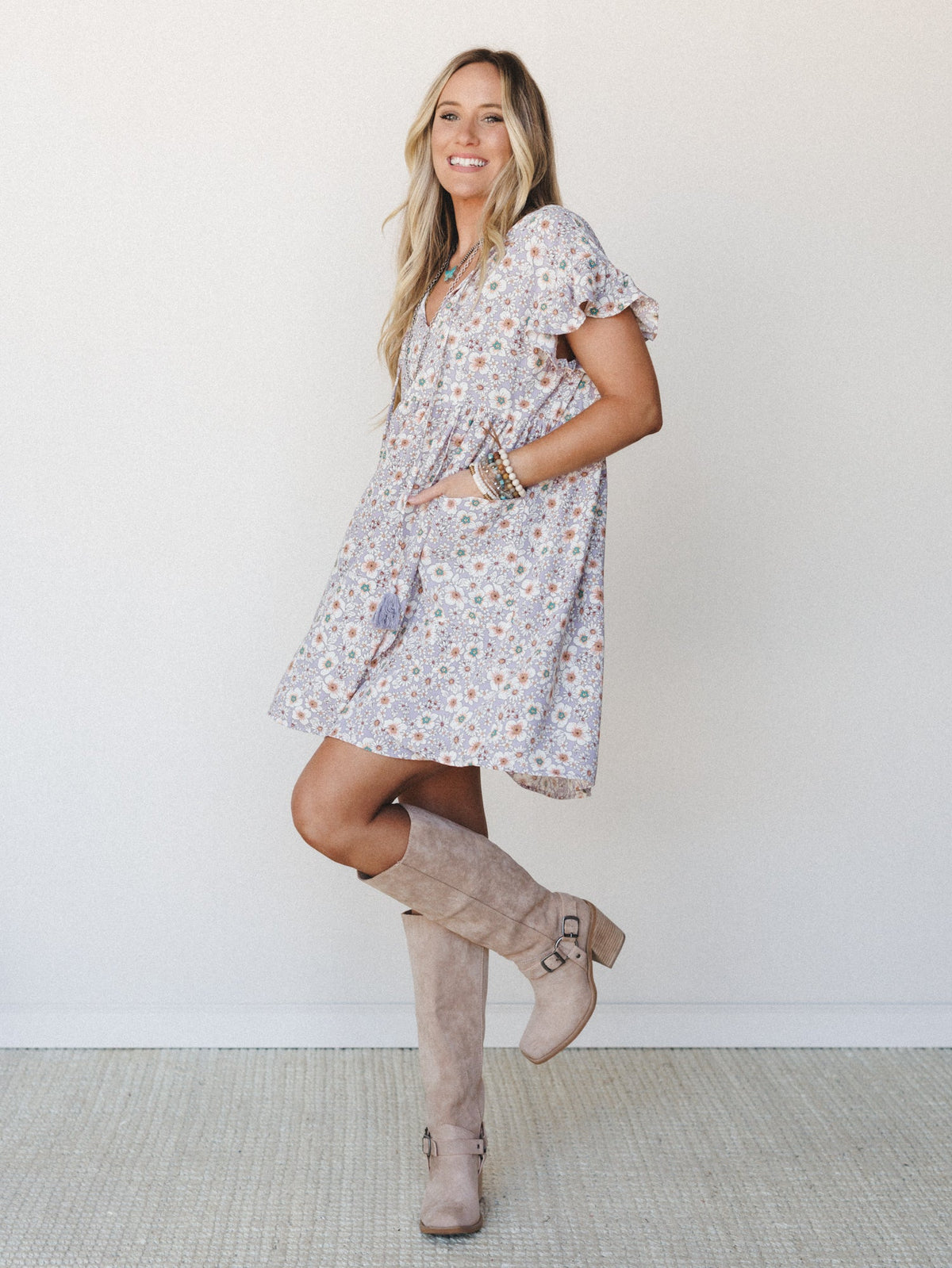 The Nest Stasia Printed Tulip Dress - Lavender