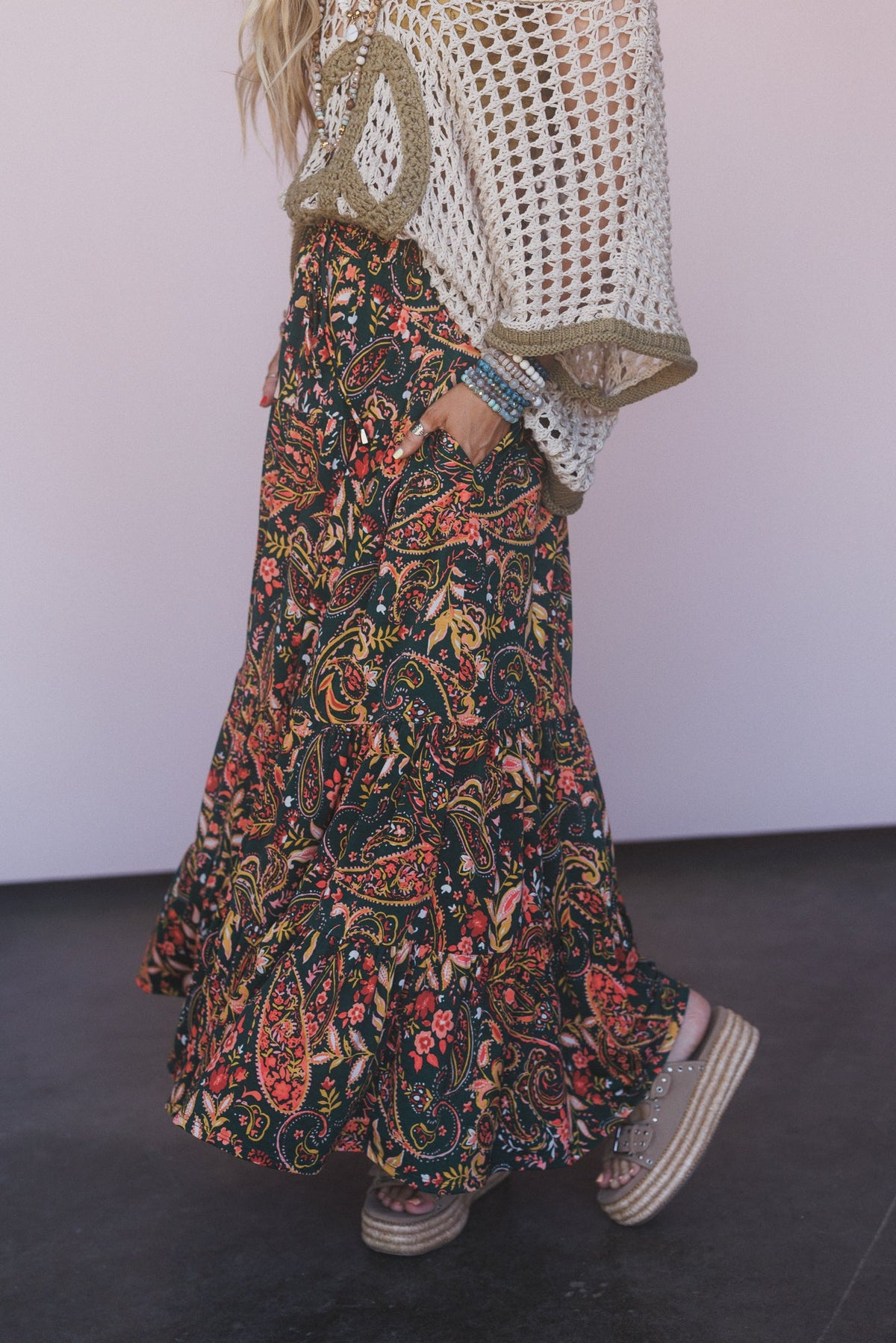 The Nest Happy Tiers Maxi Skirt - Coral Multi