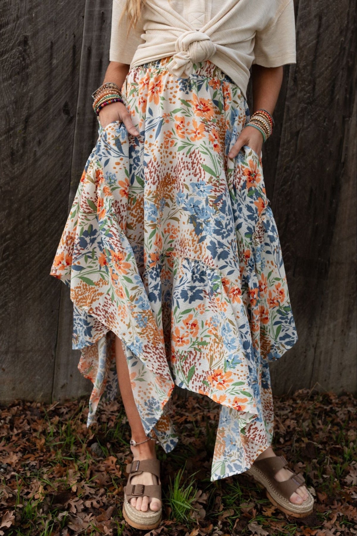 The Nest Swing Of Things Pocketed Midi Skirt - Floral