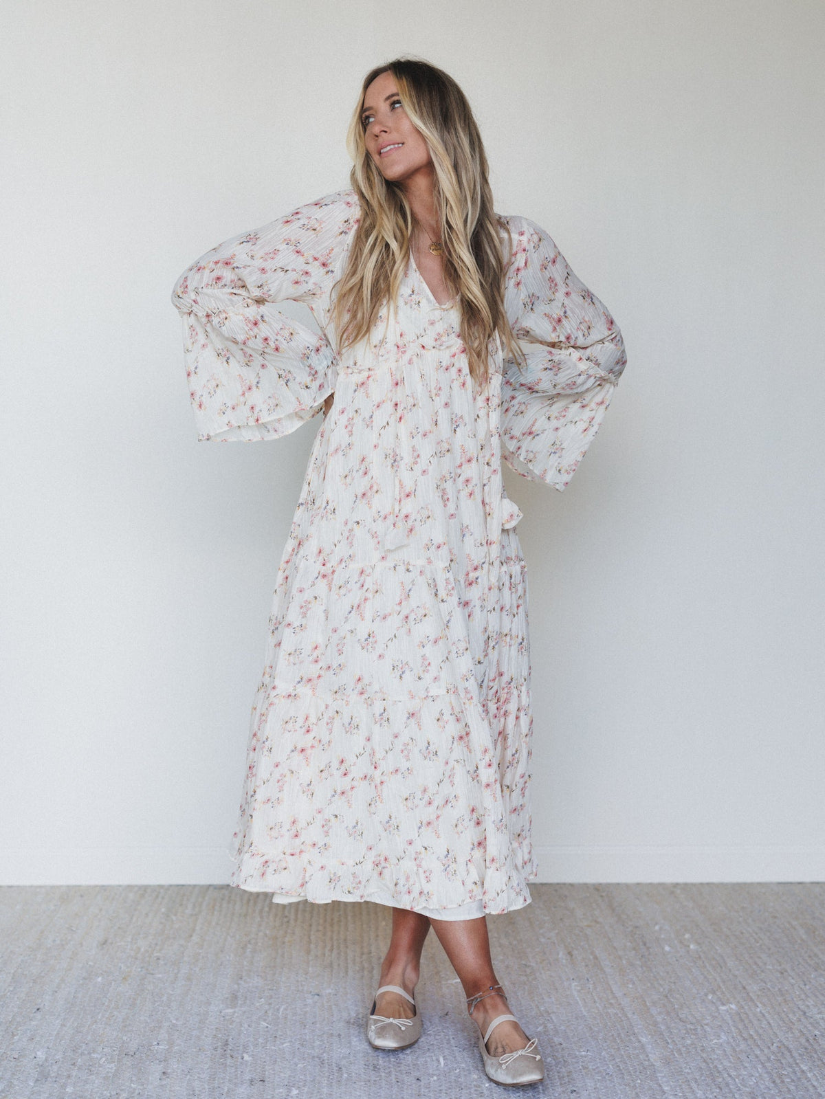 Vintage Petals Tiered Flare Maxi Dress - Cream Multi