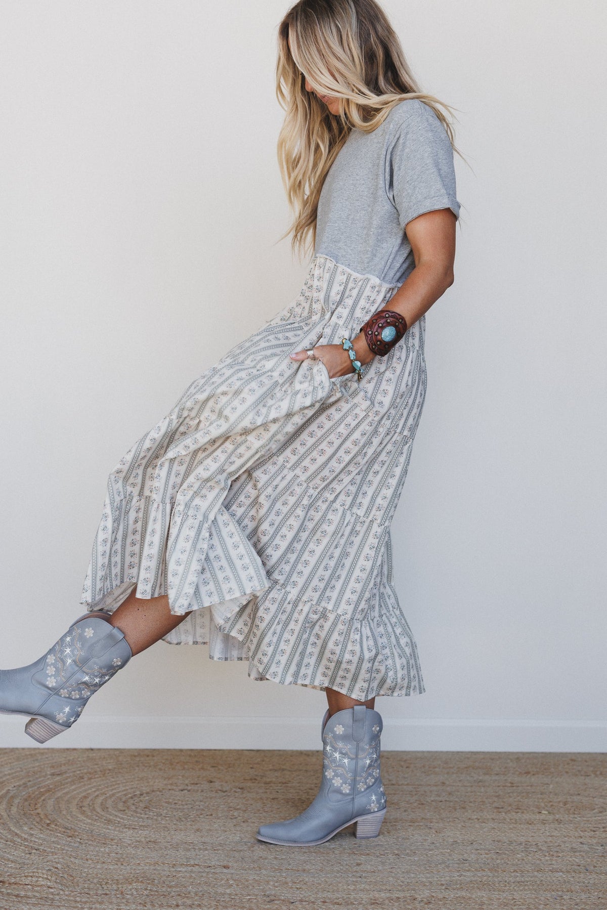 Willow Song Contrast Tiered Dress - Gray