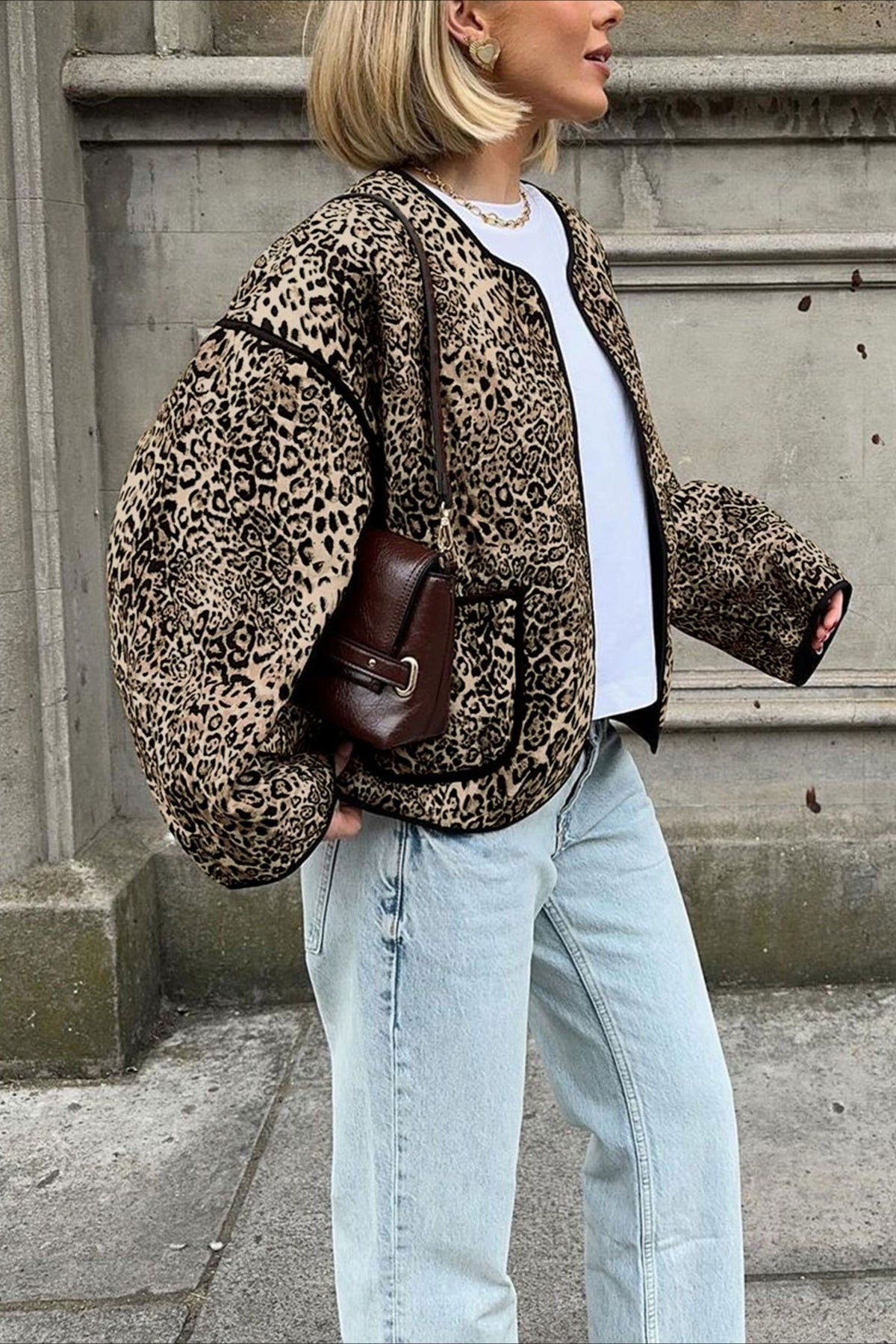 Vintage Style Animal Print Short Cardigan