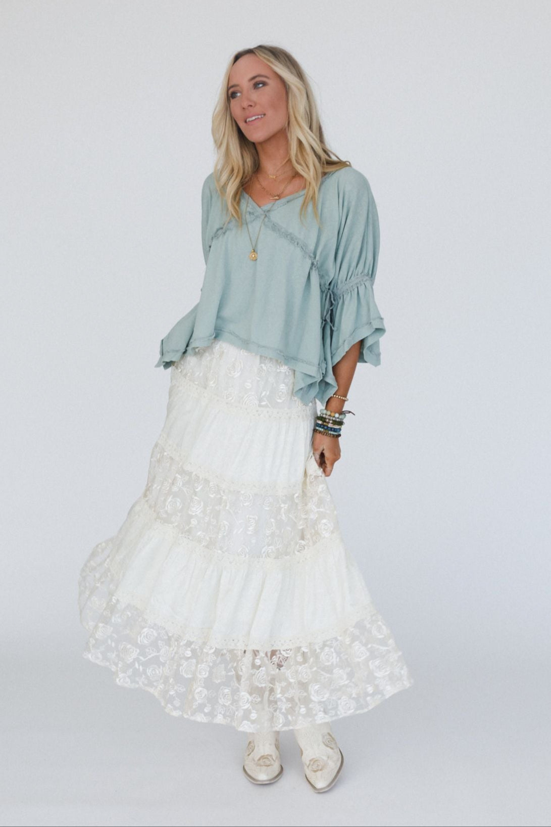 Lace Horizon Maxi Skirt - Cream