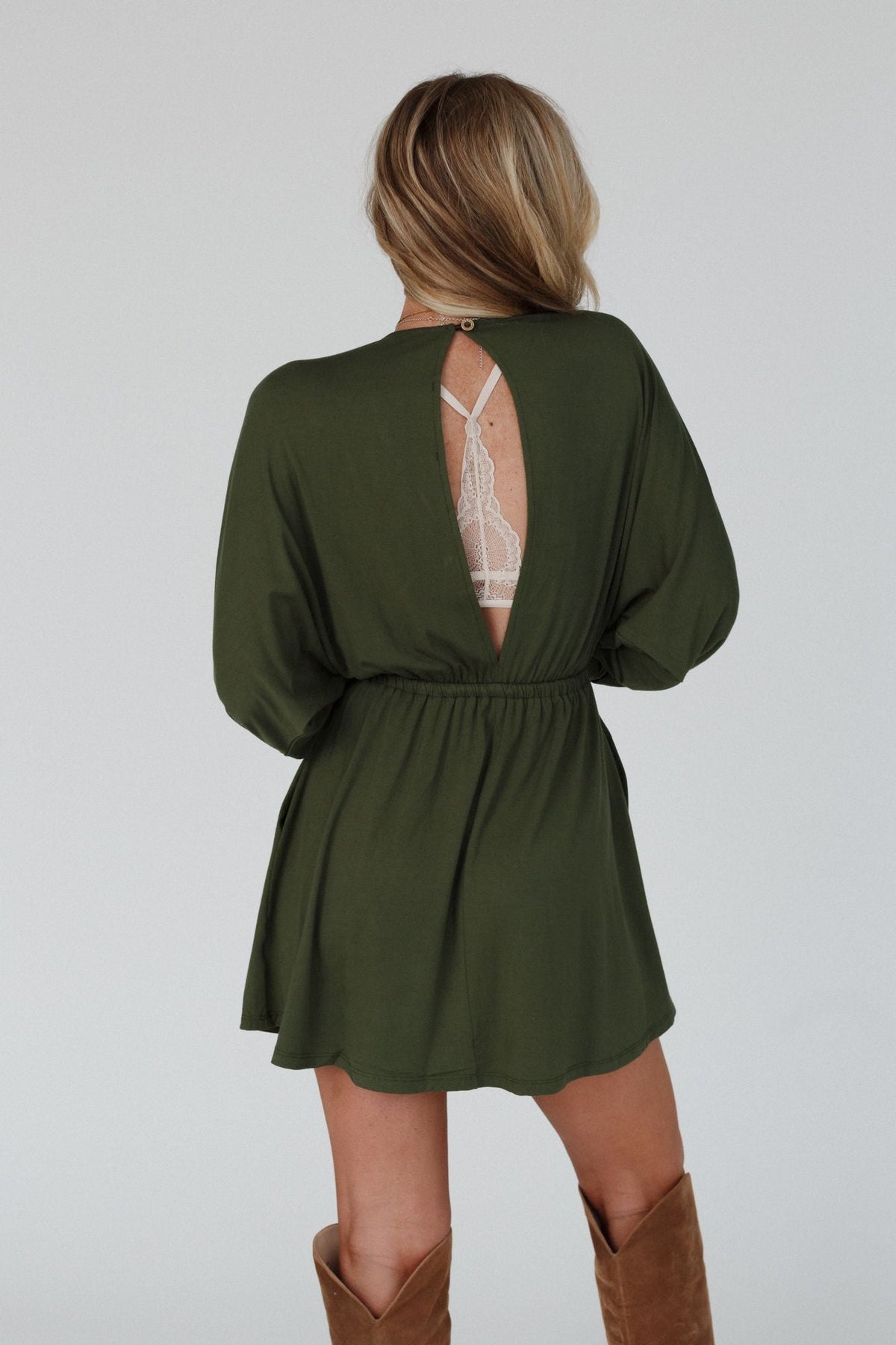 The Nest Sweet Vacay Long Sleeve Dress - Super Olive