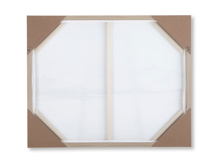 Hexagonal-hanging wall art backing with white panel and corner mounting hardware
