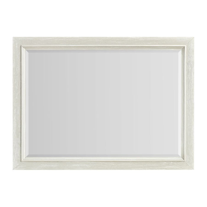 Rectangular bedroom mirror with light wood frame