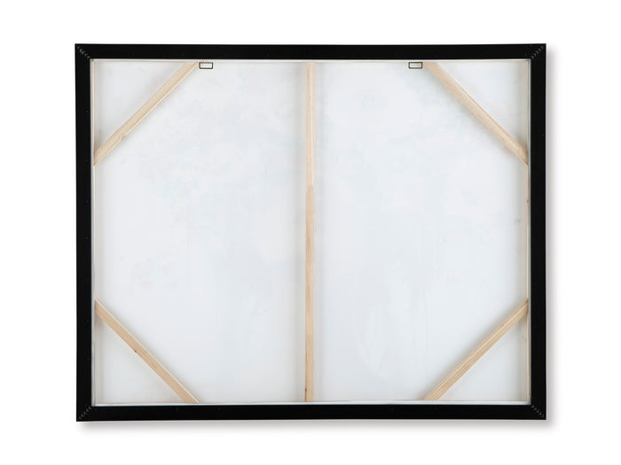 Back of framed wall art with hanging brackets and light backing