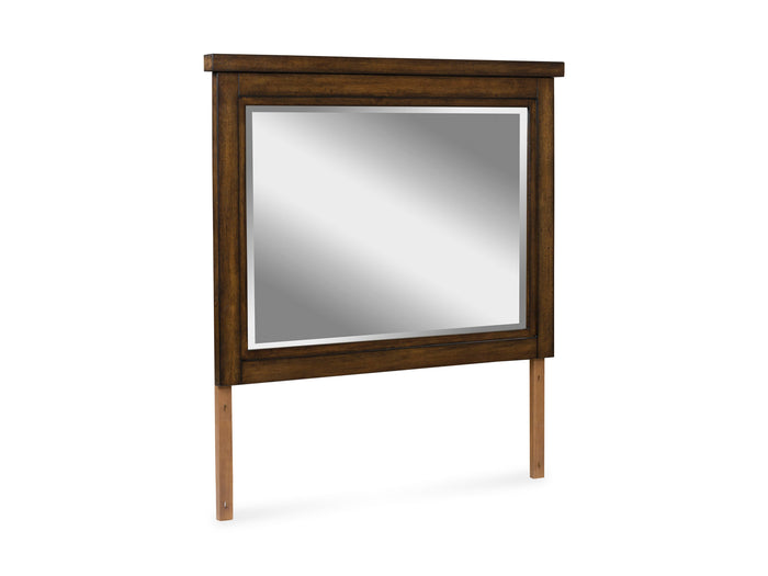 Taffenbrook bedroom mirror, dark wood rectangular frame with reflective glass panel