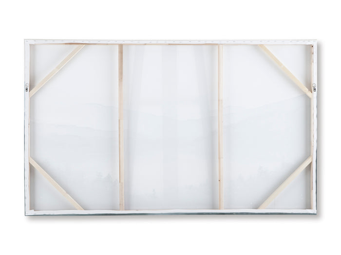 Framed canvas back with white backing and corner mounting hardware