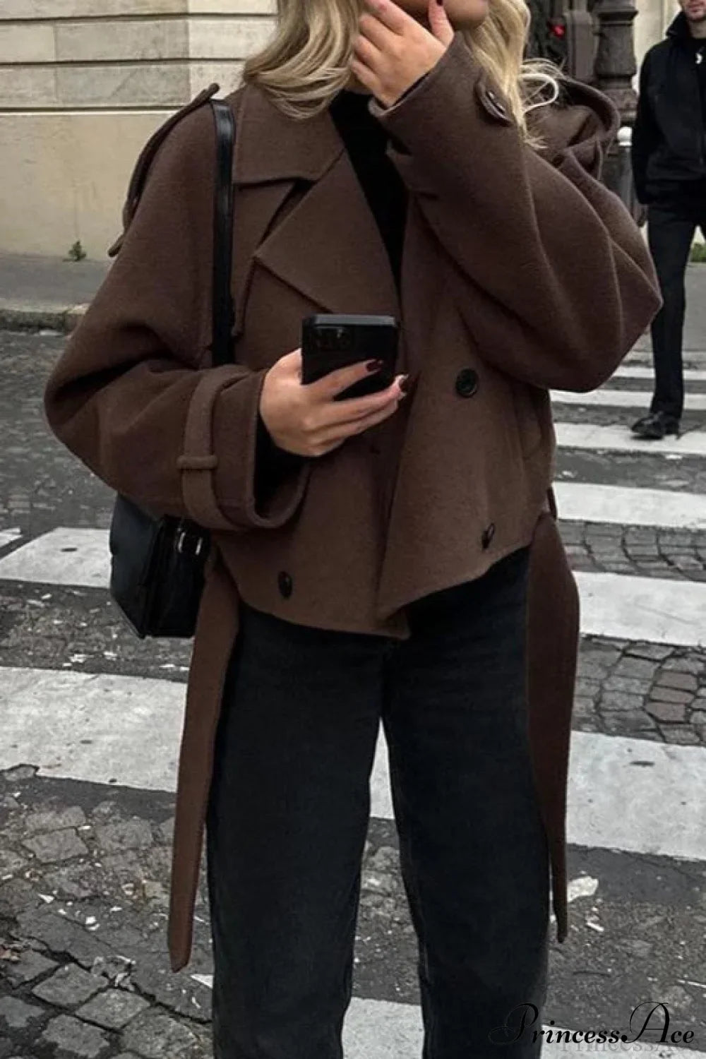 Wide Lapel Wool Blend Coat