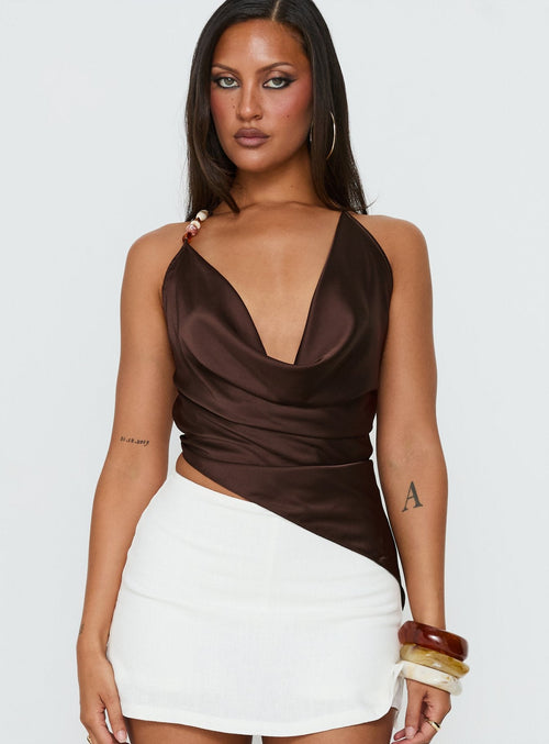Rejuvenation Cowl Asymmetrical Backless Top Chocolate