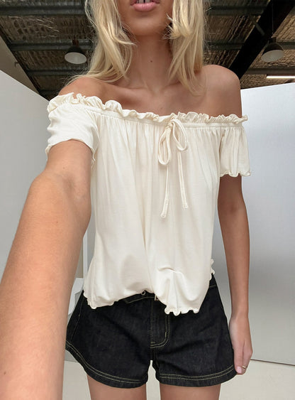 Stars Hollow Babydoll Off Shoulder Top Cream