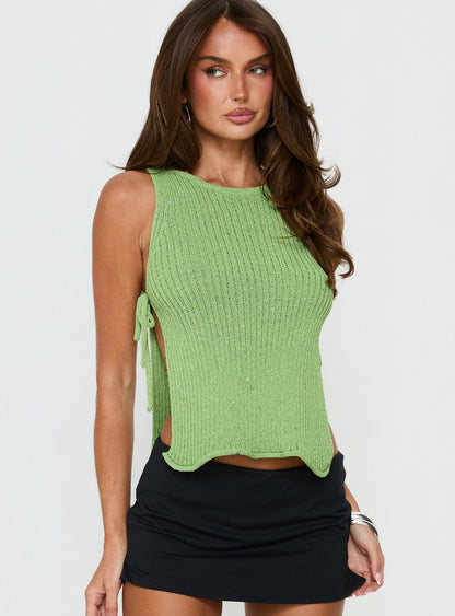 Love Notes Tie Side Sleeveless Top Green