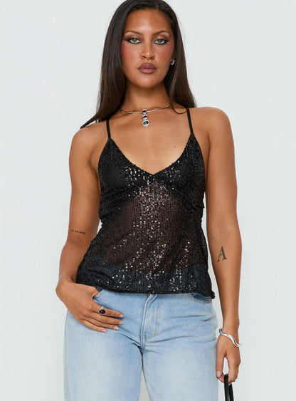 Opaline Sequin Cami Top Black