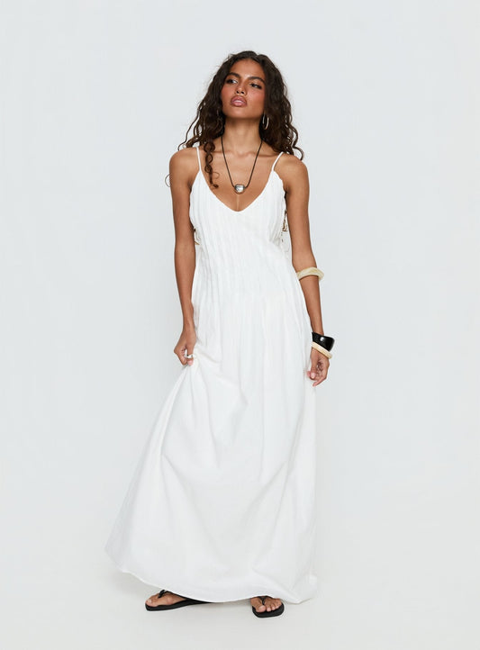 Adriela Pleat Maxi Dress White