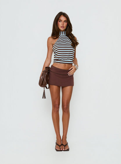Party For You High Neck Sleeveless Top Blue Stripe